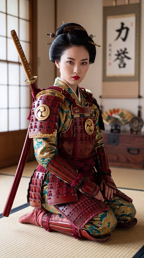 Samurai Woman in Red Lacquered Armor — image 3