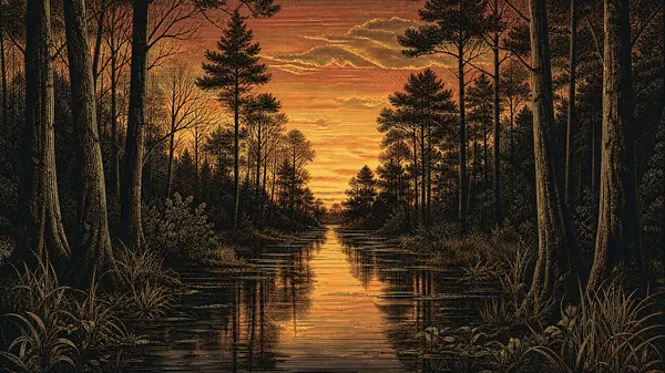 Forest Wetland at Dusk: Engraved Print