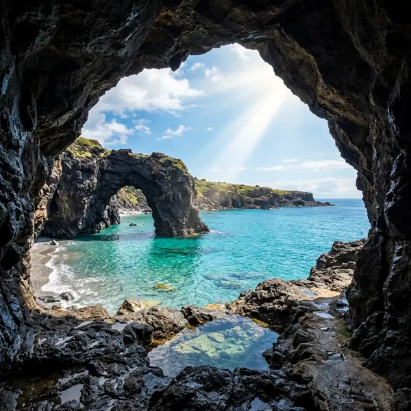 Cave Arch to Turquoise Sea