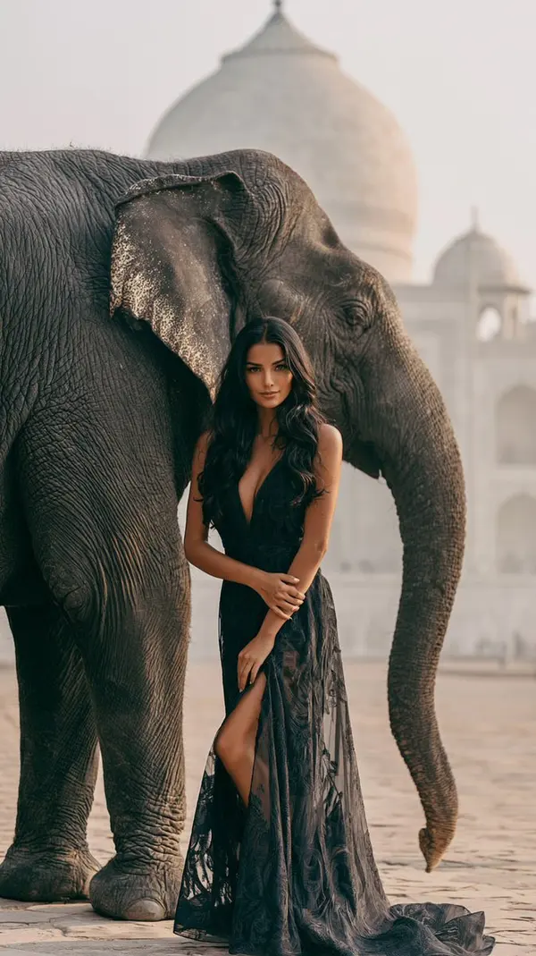 Model with Elephant at Taj Mahal — image 3