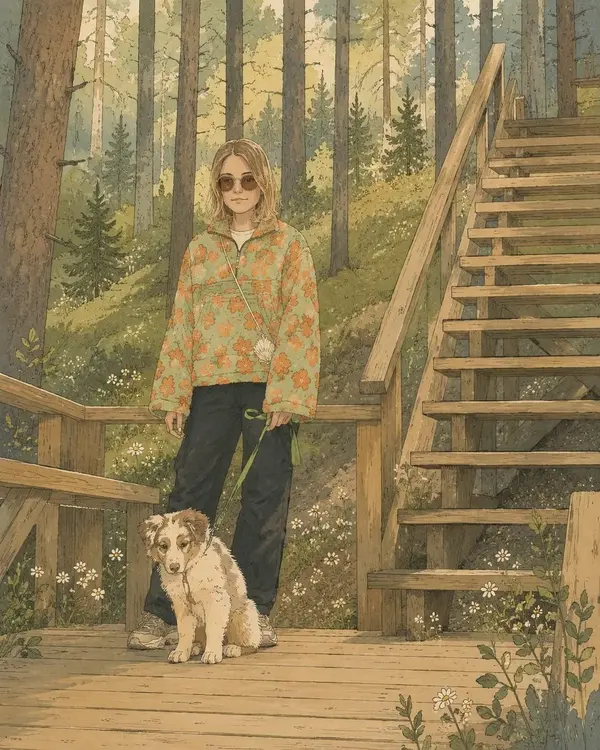 Waterfall Storybook Girl and Puppy — image 2