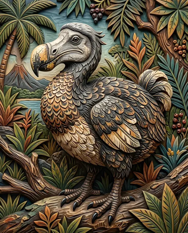 Plumed Dodo in Tropical Foliage