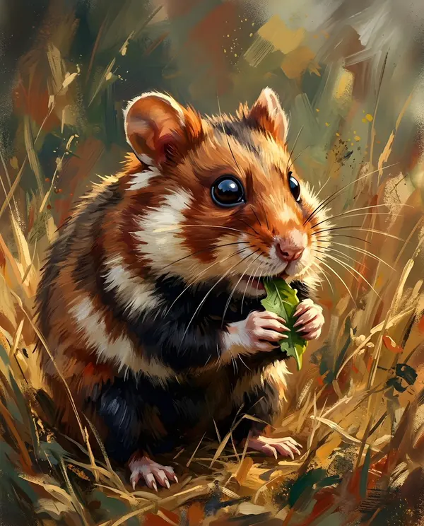 Hamster Eating a Leaf