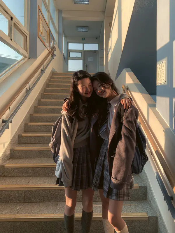 Candid School Stairwell Hug — image 1