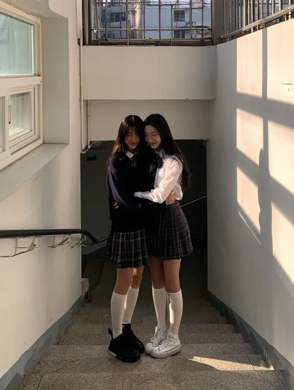 Candid School Stairwell Hug — image 3