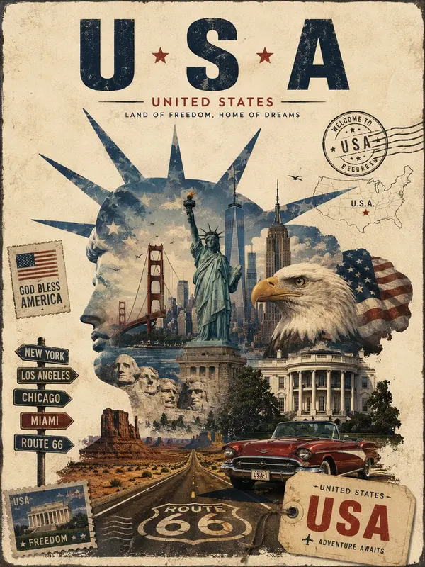 Vintage Collage Travel Poster — image 1