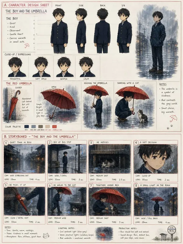 The Boy and the Umbrella Storyboard