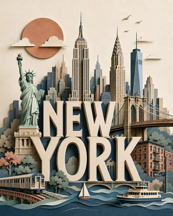 Layered New York Travel Poster — image 1