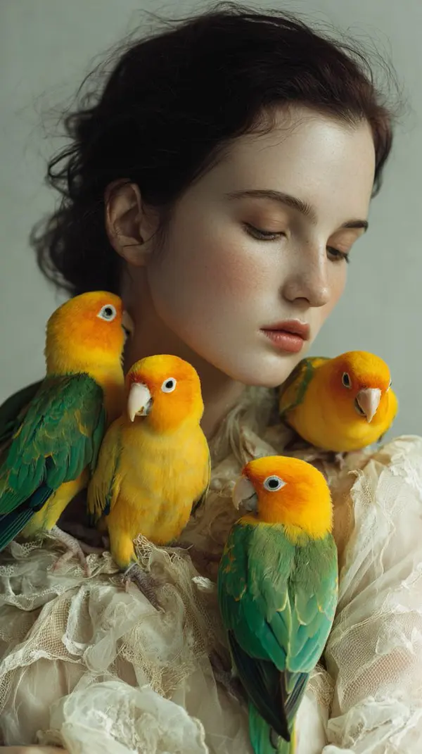 Parrots and Portrait in Teal and Gold — image 2