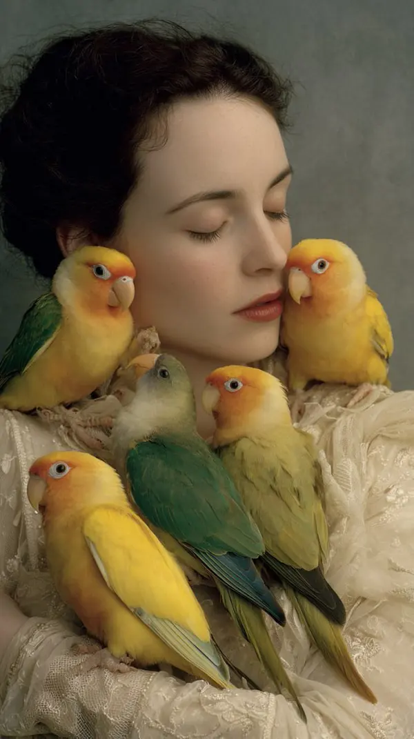 Parrots and Portrait in Teal and Gold — image 3