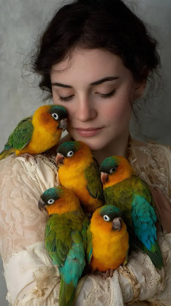 Parrots and Portrait in Teal and Gold — image 4