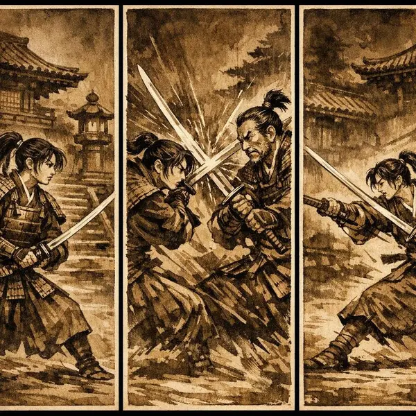 Sepia Samurai Ukiyo-e Triptych
