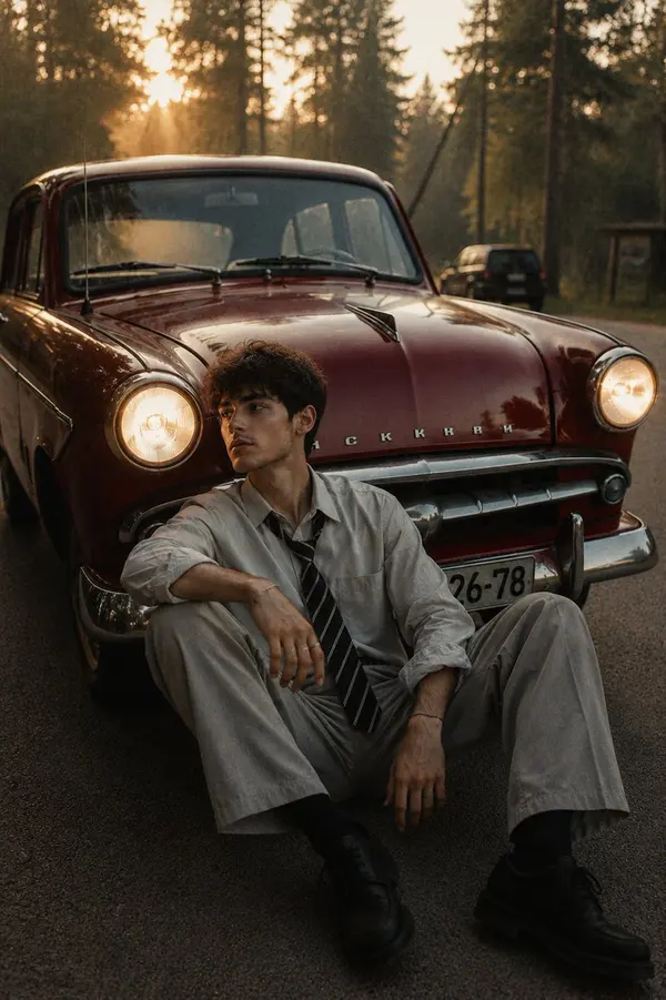 Vintage Sedan Forest Portrait — image 2