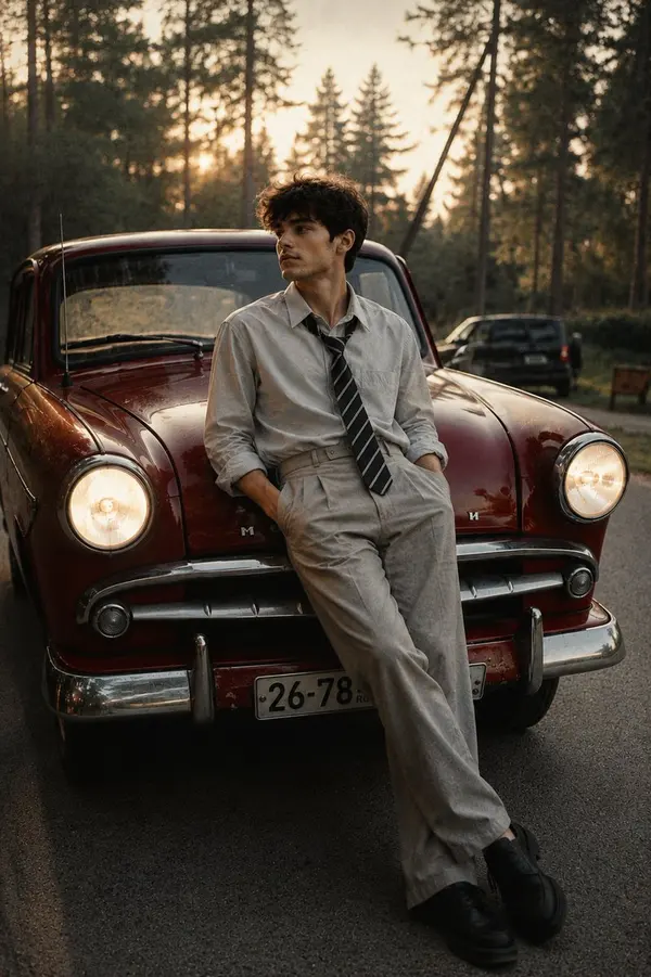 Vintage Sedan Forest Portrait — image 3
