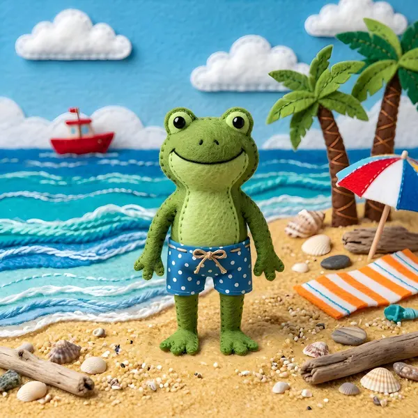 Felt Frog Beach Diorama