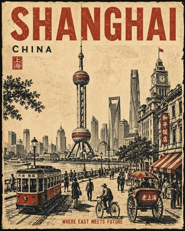Vintage Shanghai Travel Poster — image 1