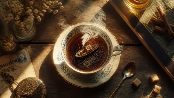 Tiny Steamship in Tea — image 1