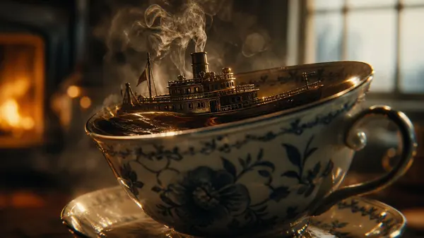 Tiny Steamship in Tea — image 3