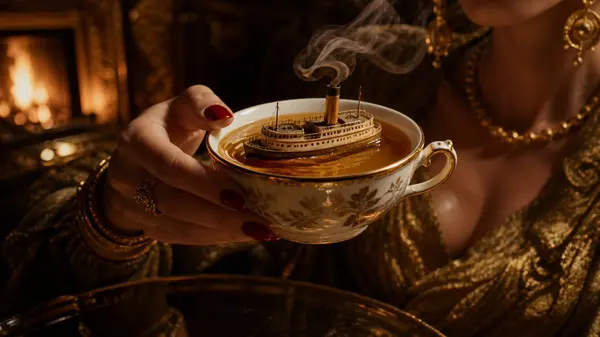 Tiny Steamship in Tea — image 4