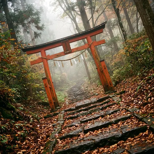 Misty Torii Forest Stairs