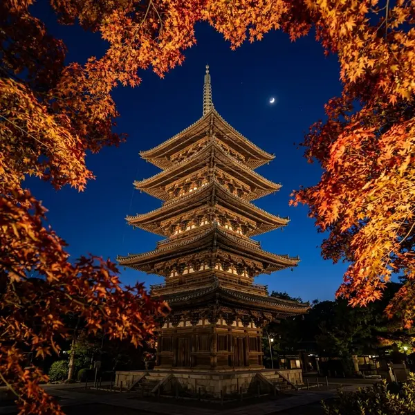 Pagoda Beneath a Crescent Moon