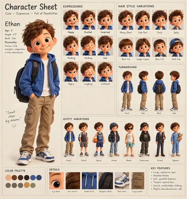 Ethan Character Design Sheet
