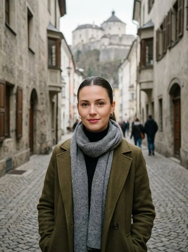 Woman on a Cobblestone Street — image 1
