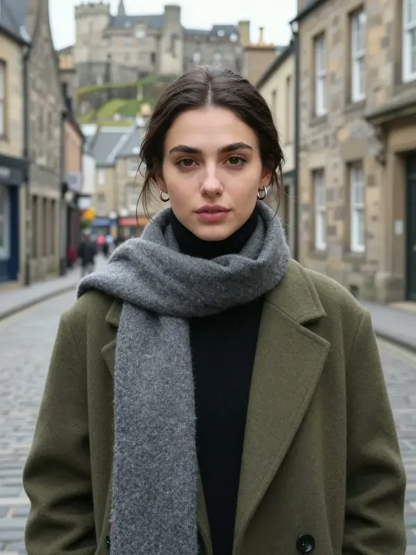 Woman on a Cobblestone Street — image 2