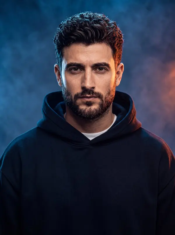 Cinematic Blue-Rimmed Portrait