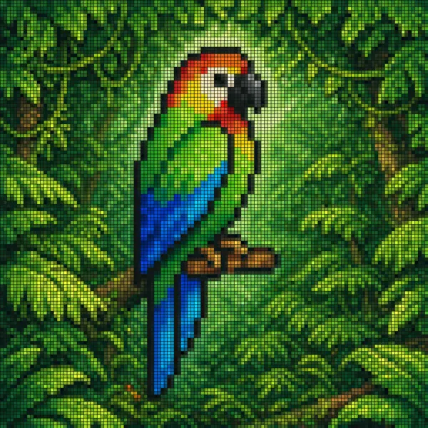 Pixel Art Tropical Parrot in Rainforest