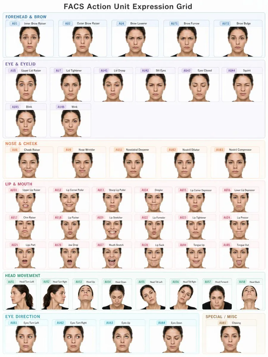 FACS Action Unit Expression Reference Grid