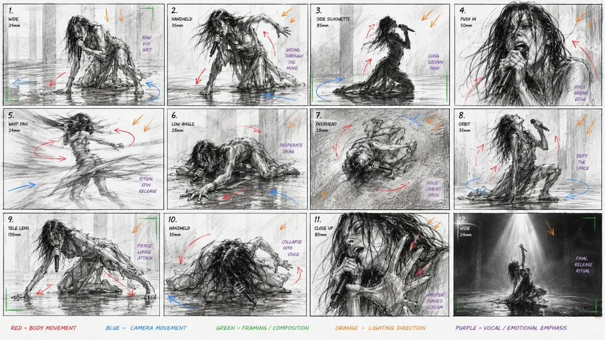 Contemporary Dance Storyboard, 12 Panels