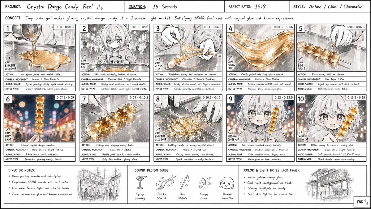 Crystal Dango Candy Reel Storyboard