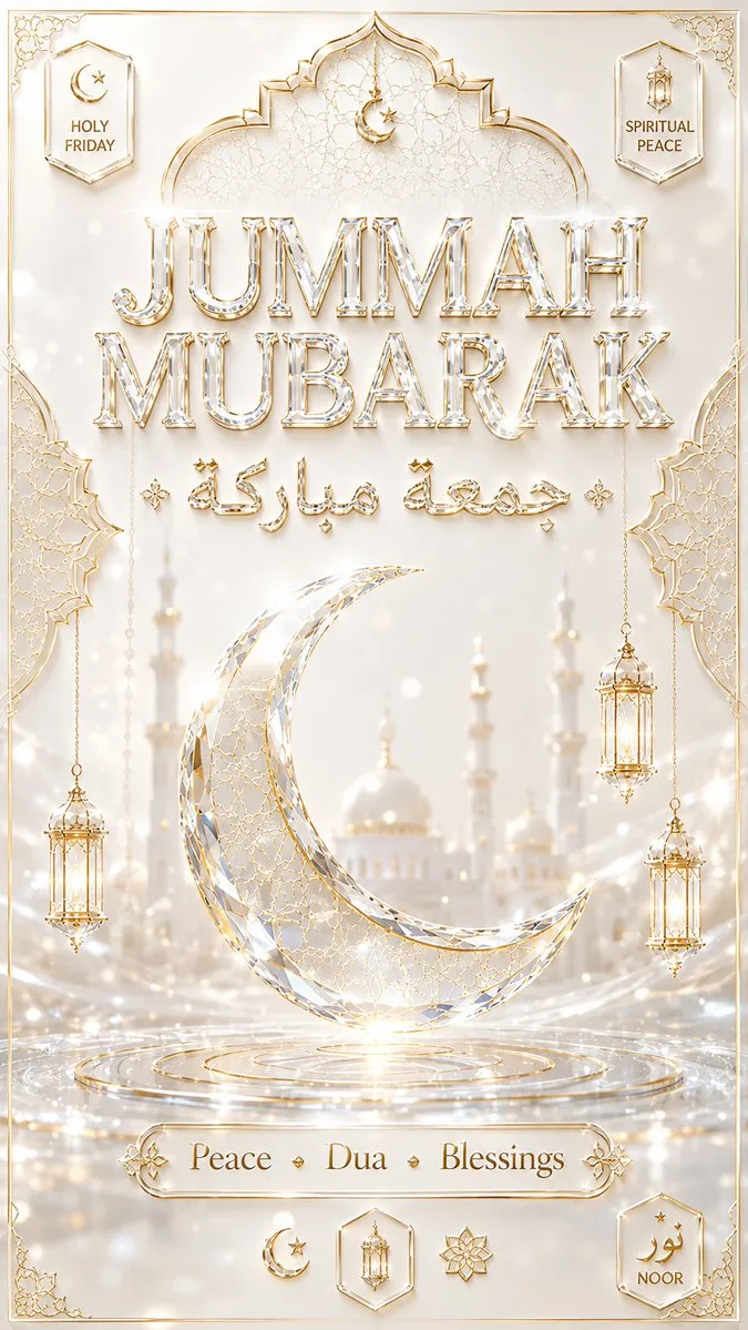 Jummah Mubarak Crystal Glass Poster
