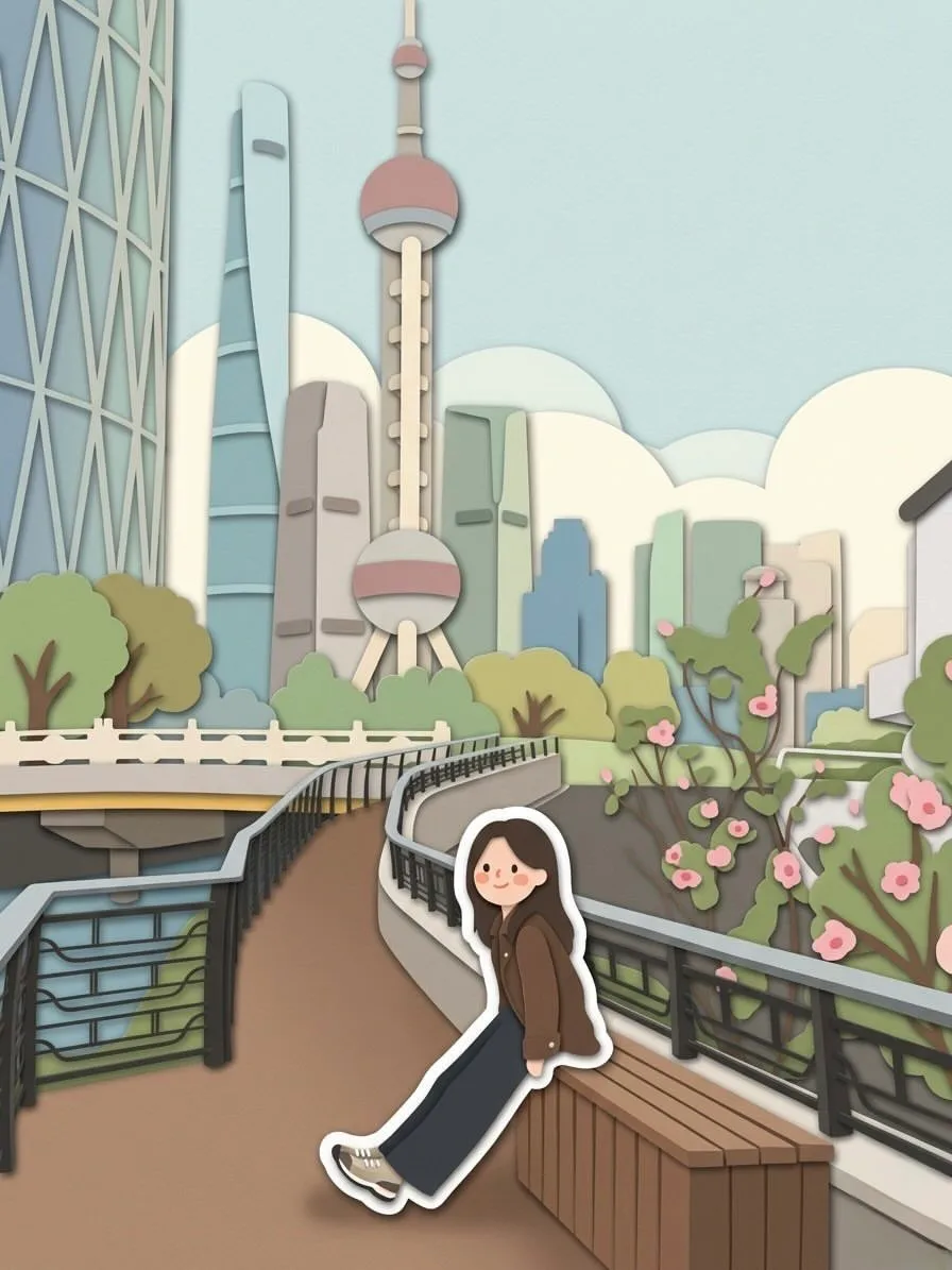 Chibi Girl Shanghai Riverside Paper Diorama