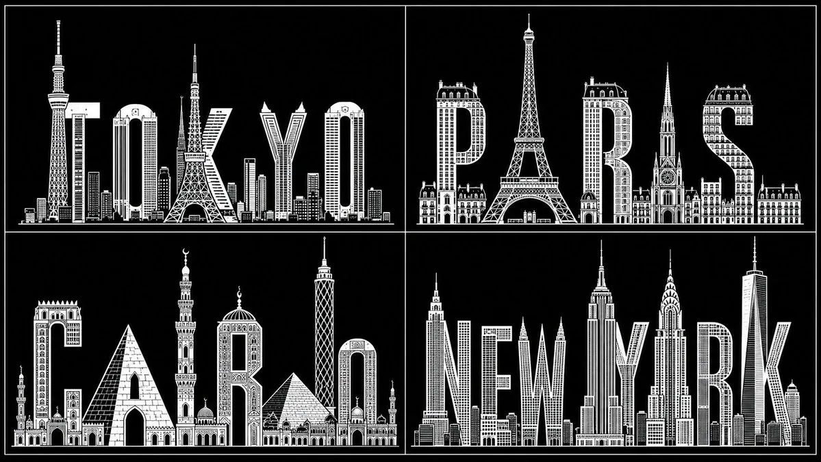 City Skyline Typography Art Grid