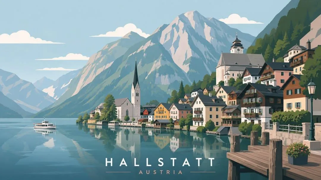 Minimalist Travel Poster: Hallstatt Austria