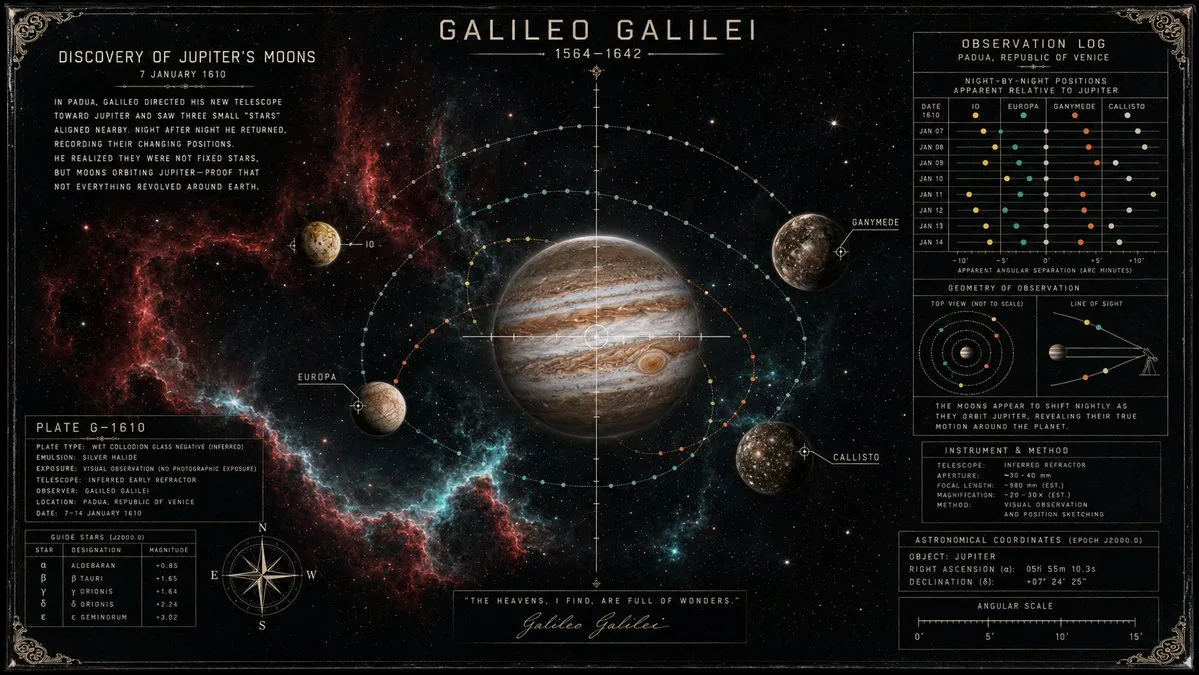 Galileo's Jupiter Discovery: Vintage Glass Plate