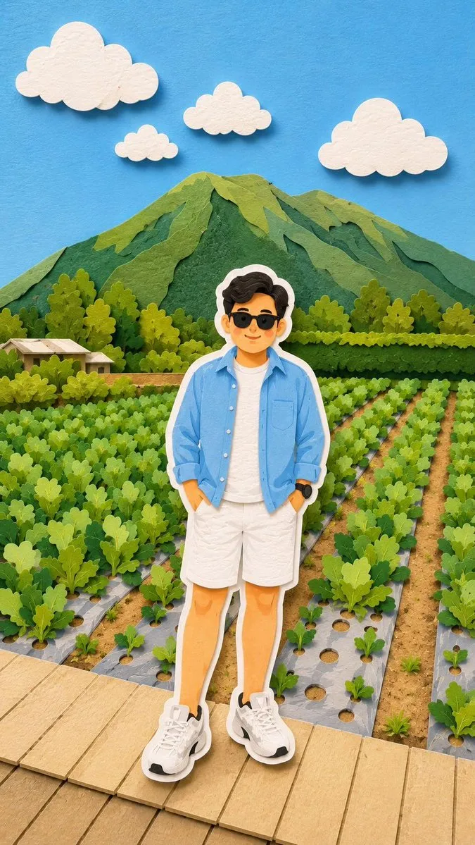 Chibi Boy in Papercraft Farm Diorama
