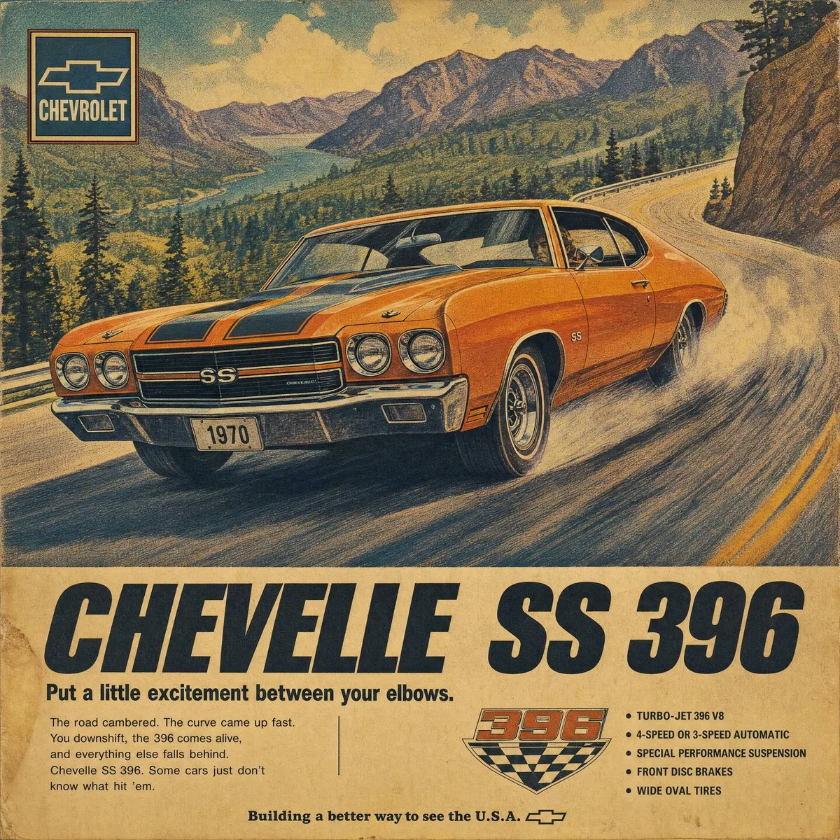 Vintage 1970s Chevrolet SS 396 Magazine Ad
