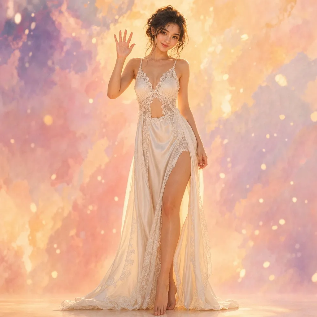 Studio Ghibli-inspired woman in ethereal editorial wear