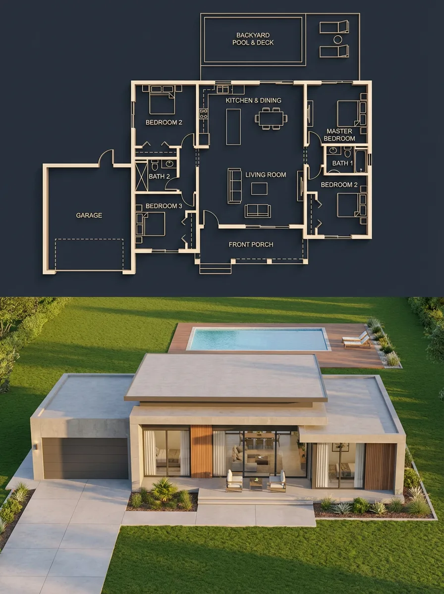 Blueprint-to-Photoreal House Split Render