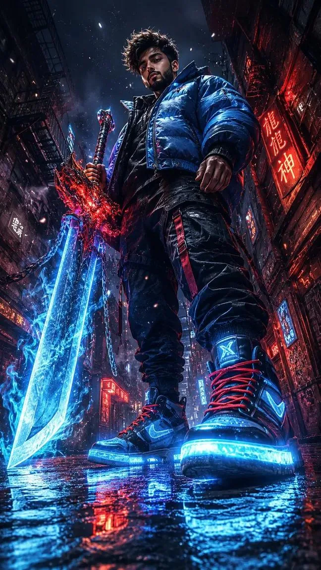 Neon Alleyway Warrior