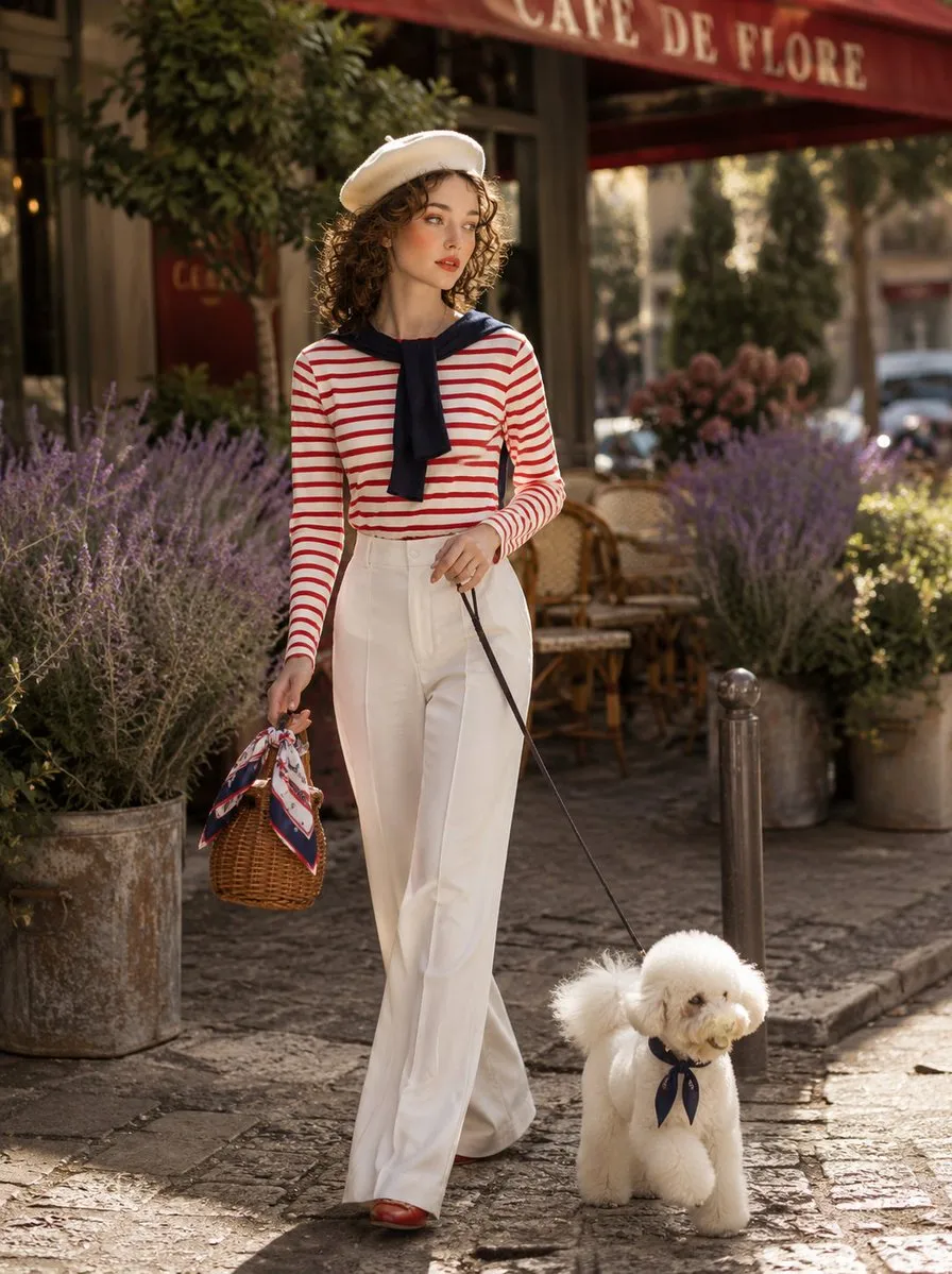 Parisian Café Elegance with Poodle