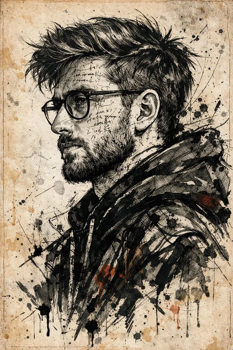 Chaotic Ink Manuscript Portrait