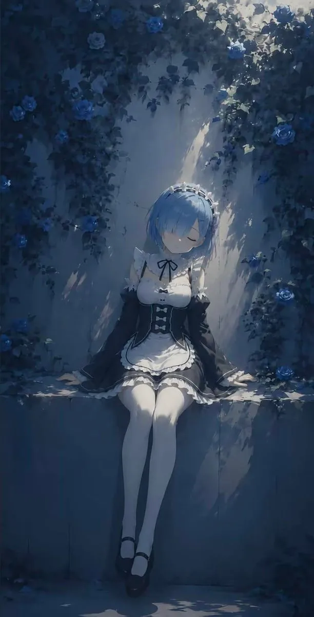 Melancholic Anime Girl with Roses