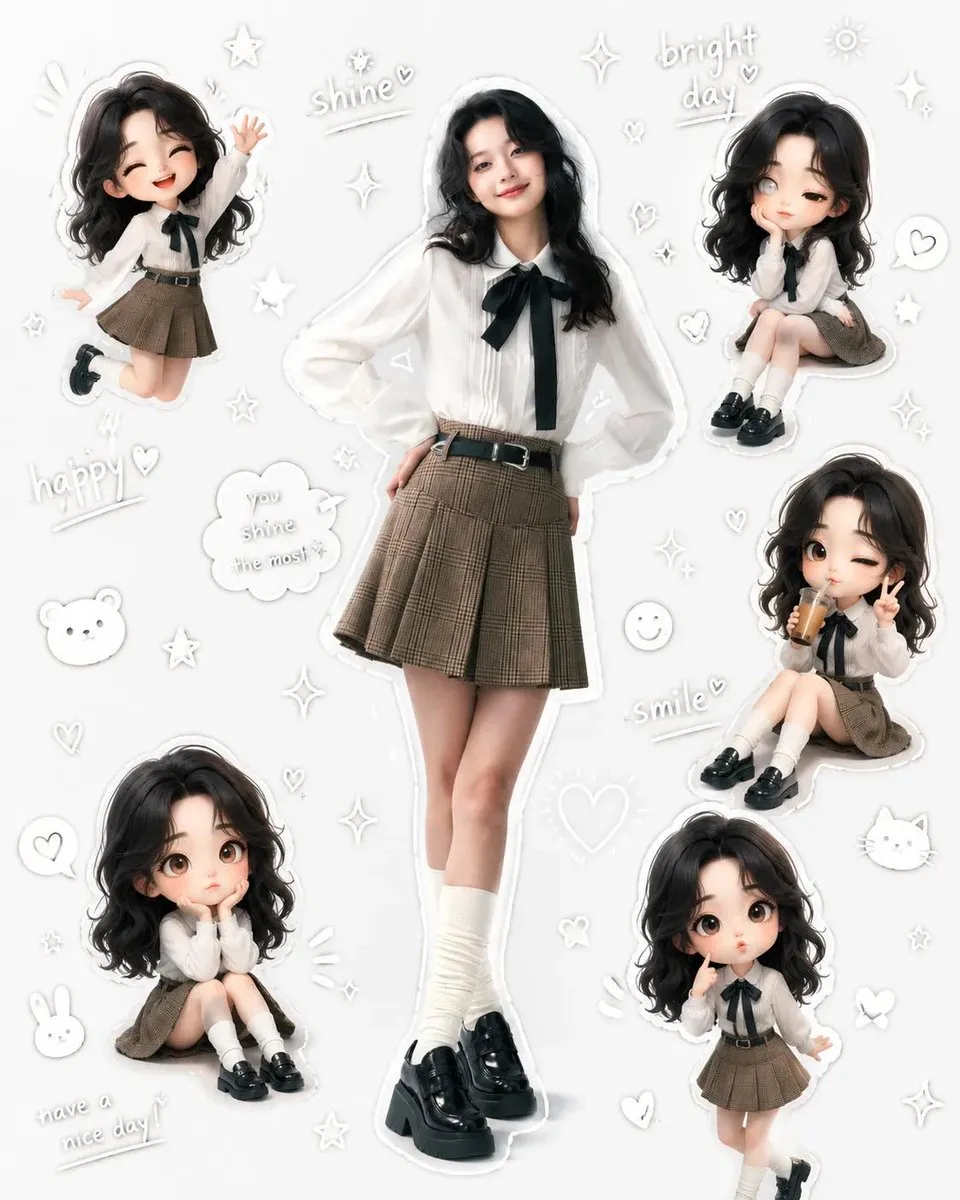 Korean School Girl Character Collage