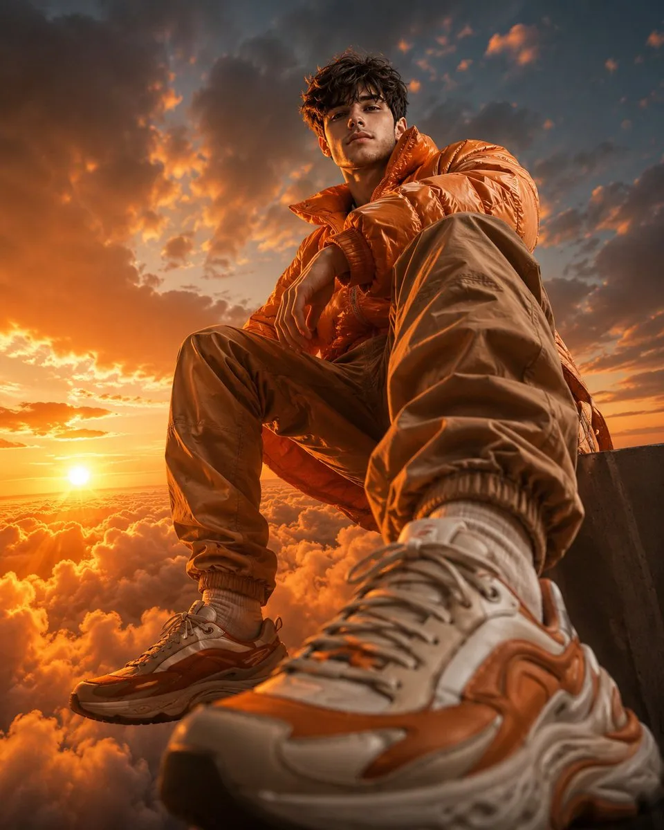 Luxury Streetwear Above Golden Clouds