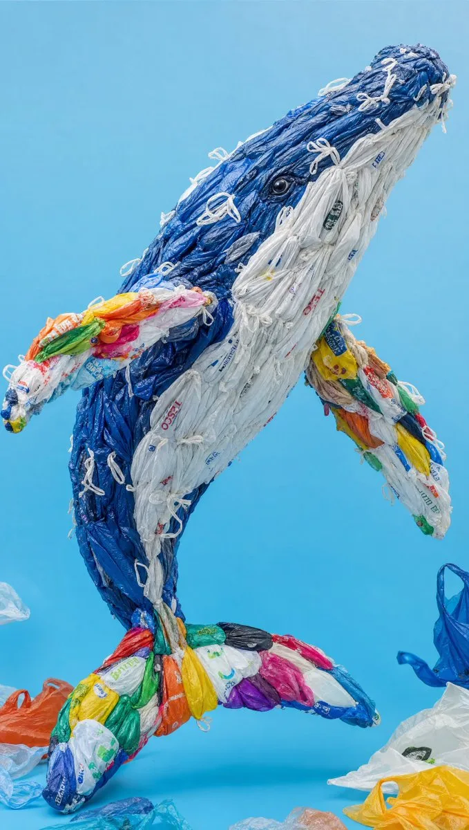 Whale Sculpture from Recycled Plastic Bags