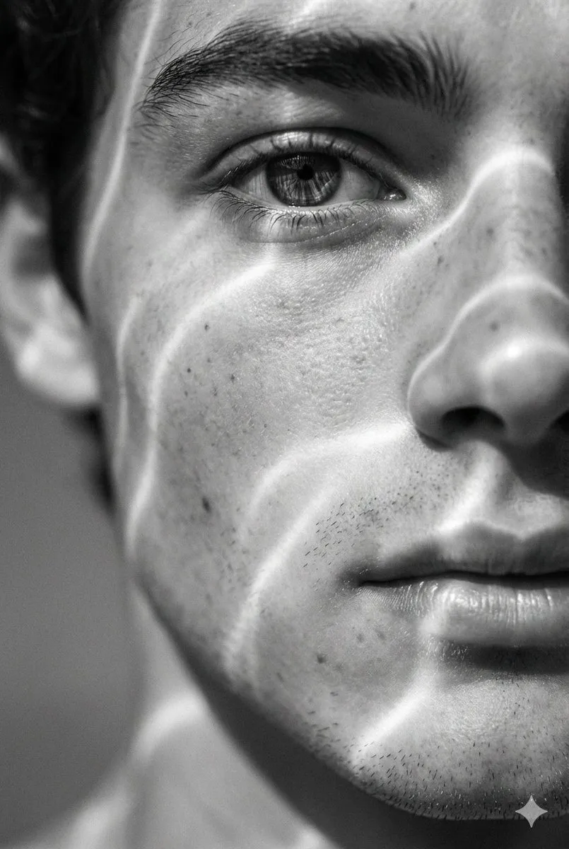 Monochrome Portrait with Light Waves